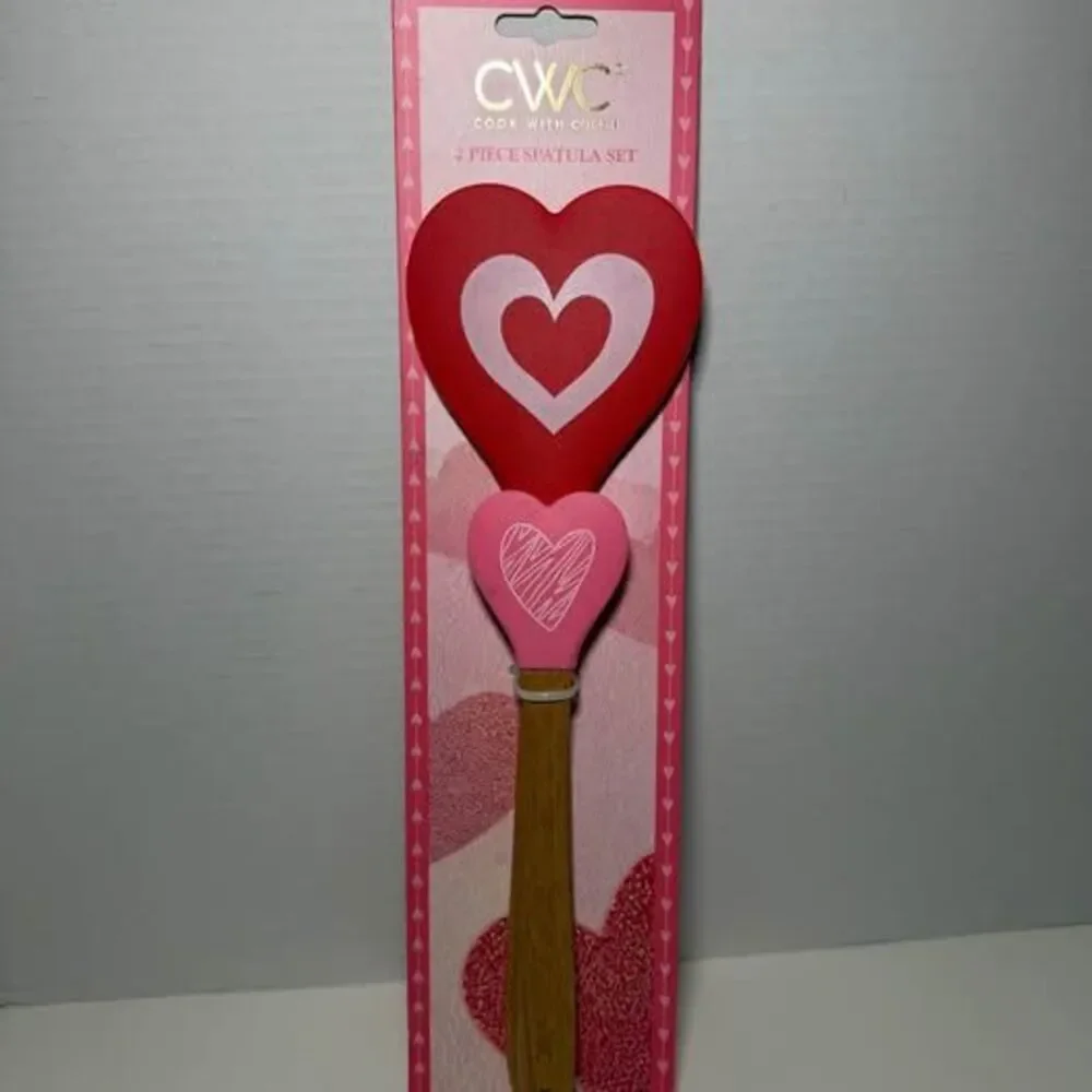 CWC 2 Piece Valentine's Day‎ Silicone Spatula Set heart shaped wood handled